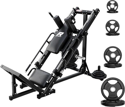 RitFit Adjustable Leg Press and Hack Squat Machine with Weight Plate Set, Professional Home Gym Equipment with Linear Bearings, Specialized for Complete Lower Body Workouts and Weight Storage Posts