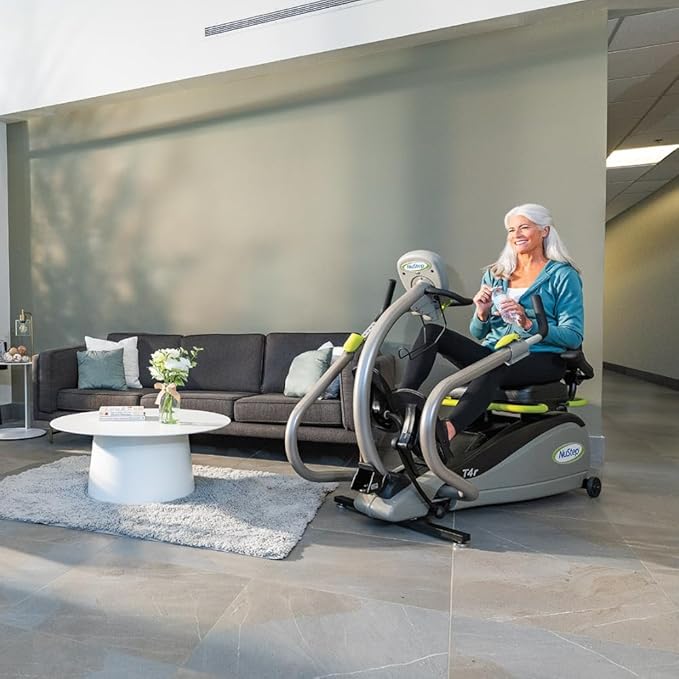T4r Recumbent Cross Trainer Stepper, Gray/Green, Low-Impact Exercise with Adjustable Arm & Leg Position, 360-Degree Swivel Seat, Engaging Programs, & Compatible with Free NuStep Wellness App