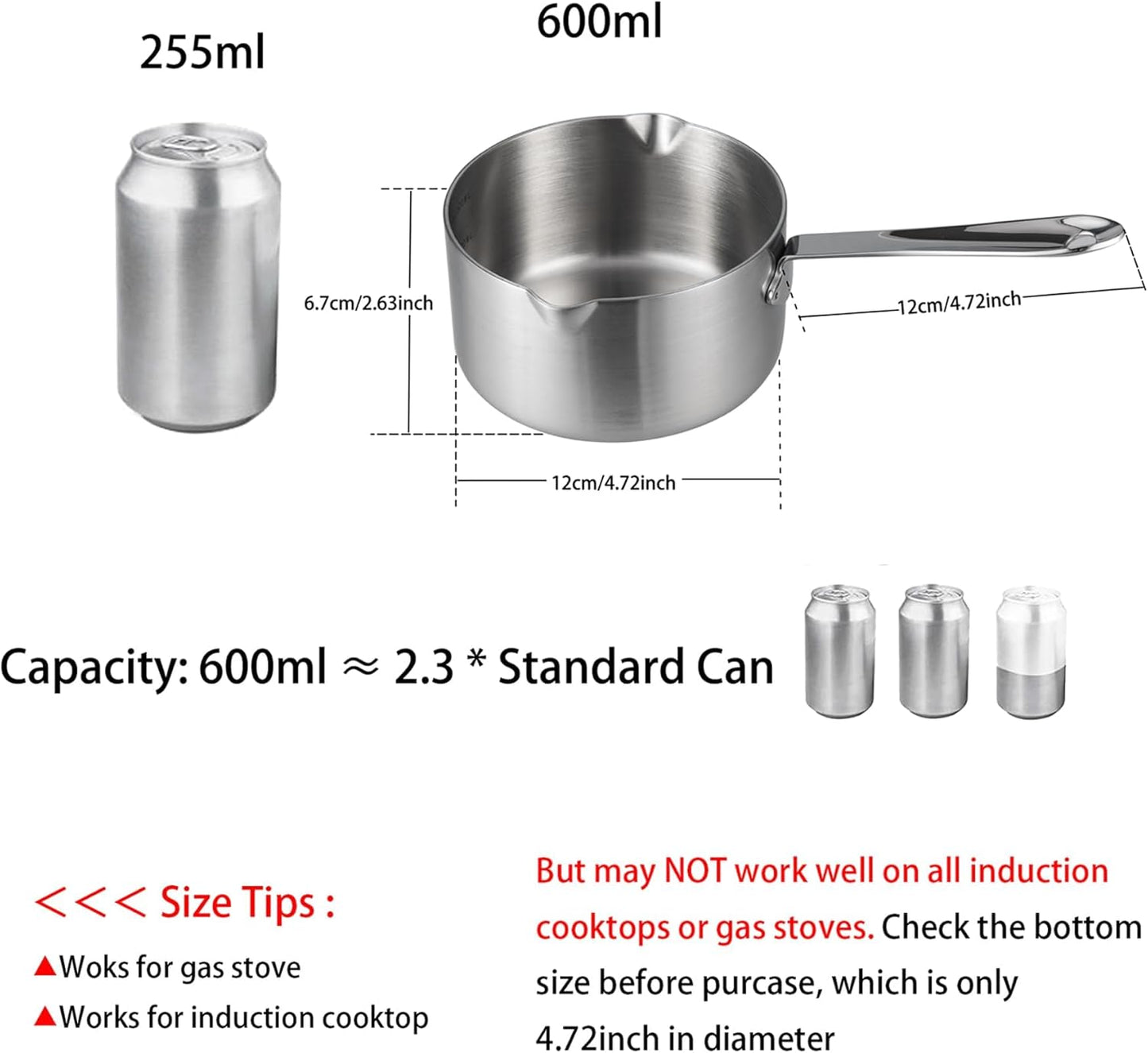 IMEEA Milk Butter Warmer Mini Butter Melting Pot Coffee Maker with Dual Pour Spout 18/10 Tri-Ply Stainless Steel (20oz/600ml)
