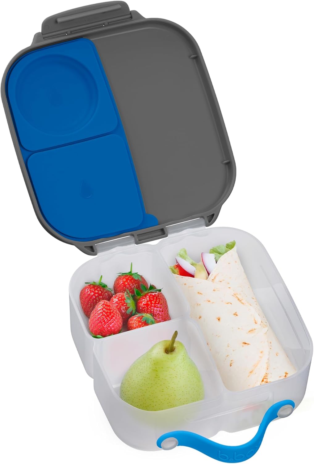 b.box Mini Lunch Box, Bento Box for Kids, Snack Container with 2 Leak Proof Compartments, Reusable Snack Containers with Lids, Kids Lunch Boxes Ages 3+, BPA Free, 4 1/4 Cup Capacity (Blue Slate)