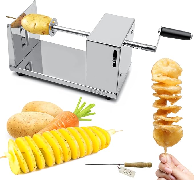 RioRand Manual Stainless Steel Twisted Potato Slicer Spiral Potato Cutter French Fry Graters Potato Tornado Twister