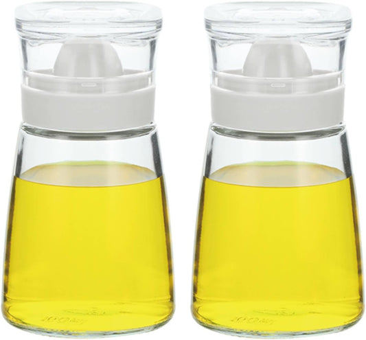 Glass Olive Oil and Vinegar Dispenser Bottles Set for Kitchen Cooking with Silicone Dual Pouring Spout, Soy Sauce Dispenser with Dust-proof Lid - Set of 2 (White, 5.4 oz)