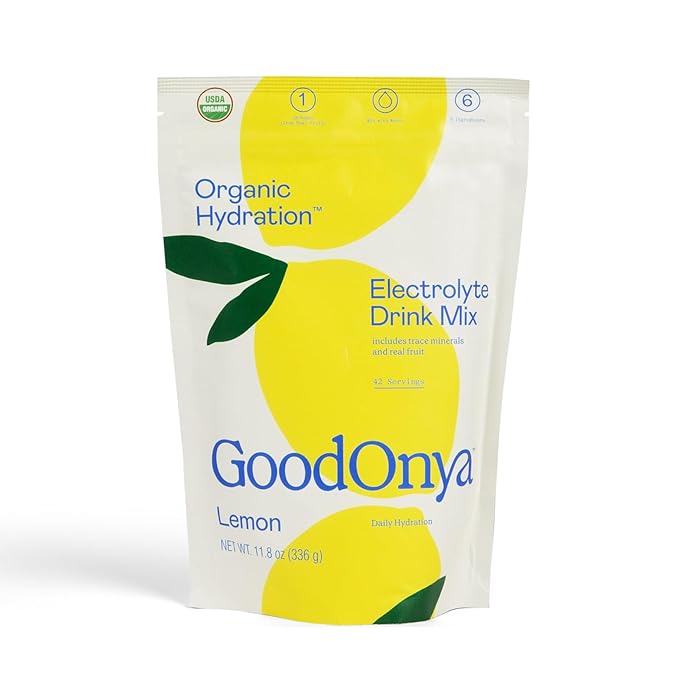 GOODONYA Organic Hydration Electrolyte Drink Mix, Certified Organic Hydration Powder, Non-GMO, Biochecked Glyphosate Free, Low Sugar, Lemonade Flavor, No Artificial Flavors, 42 Servings