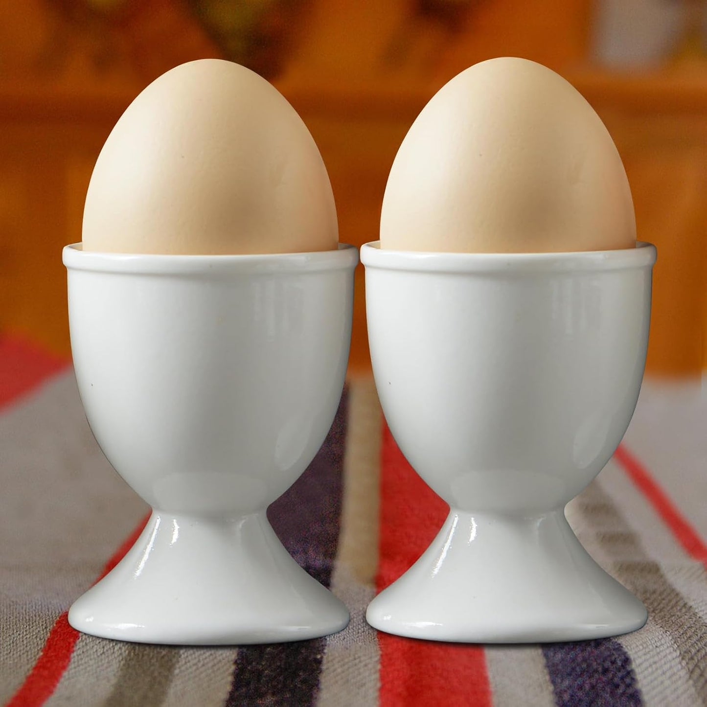 Cinf Ceramic Egg Cup Set of 2 White Porcelain Holder Breakfast Boiled Cooking Easy to Clean Childhood Memories Kitchen