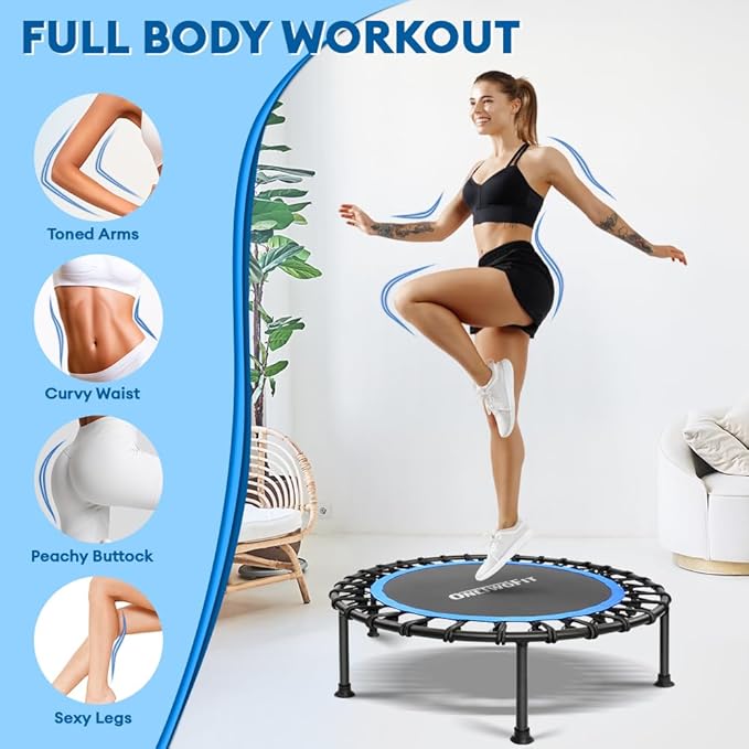 ONETWOFIT 42"/45" Rebounder Trampoline for Adults, Silent Mini Trampoline Indoor Exercise Fitness Trampoline Bungee Rebounder Workout Max Load 330lbs