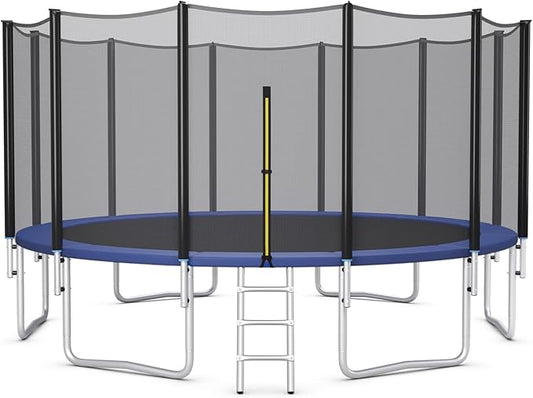GYMAX Trampoline, 8FT 10FT 12FT 14FT 15FT 16FT Recreational Trampolines w/Safety Enclosure Net & Ladder - ASTM Certificated, Outdoor Trampoline for Kids and Adults