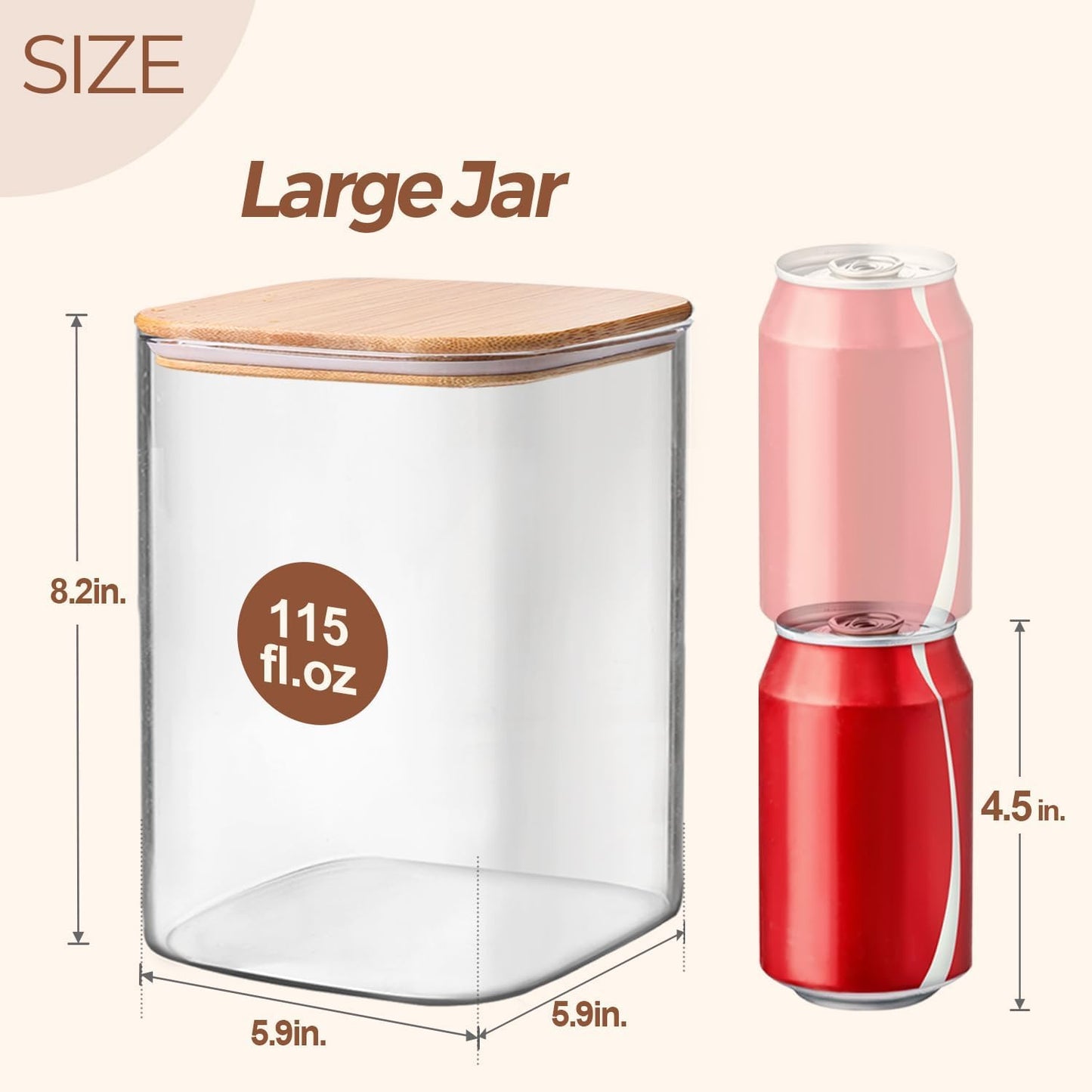 ComSaf 115 oz Glass Food Storage Containers Set of 2, Large Storage Containers with Lids, Square Glass Jars with Lids, for Flour and Sugar, Cereal, Rice, Pasta, Oats, Coffee Beans