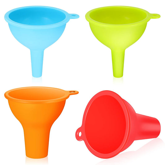 4 Pcs Kitchen Funnel Set Canning Silicone Funnel, Small and Large, Wide Mouth for Jars Jam Spice Filling Bottles Liquid Oil and Powder(Multi Color)