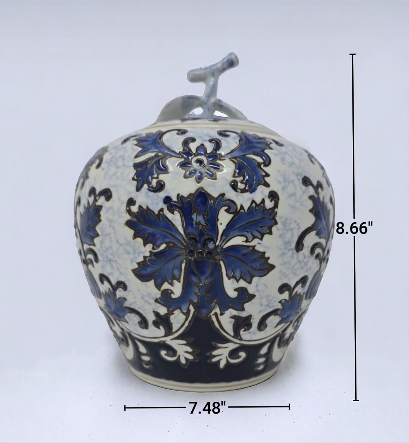 Festcool Blue and White Ceramic Flower Ginger Leaf Lid Jar Vase, Sugar Canister, Sugar Container, Tea Container, Hand-crafted Jingdezhen China