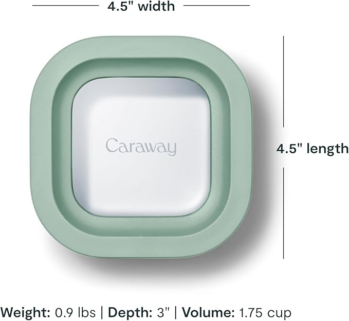 Caraway 2pc Glass Food Storage Set - 1.75 Cup Food Containers (2) - Non-Toxic Ceramic-Coated Glass - Air Release Technology - Compact & Stackable Design - Mist