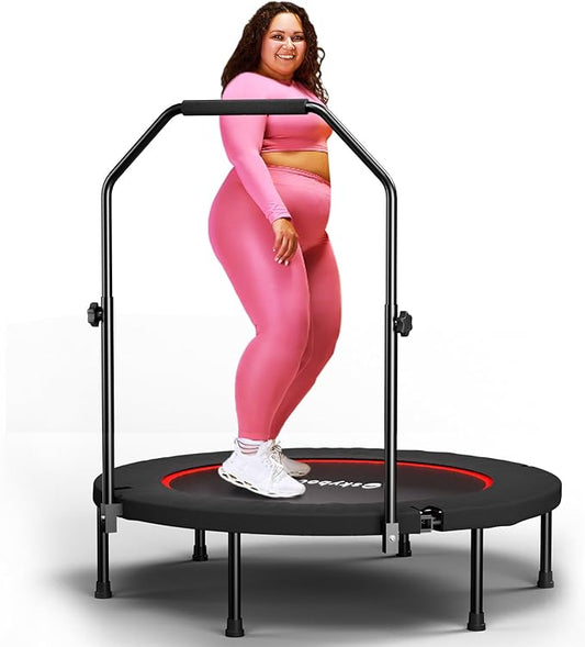 Rebounder Trampoline for Adults - 40" Foldable Mini Trampoline Fitness Rebounder with Adjustable U-Bar Handle, Max Load 350lbs,Stable Quiet Indoor/Outdoor Exercise Equipment