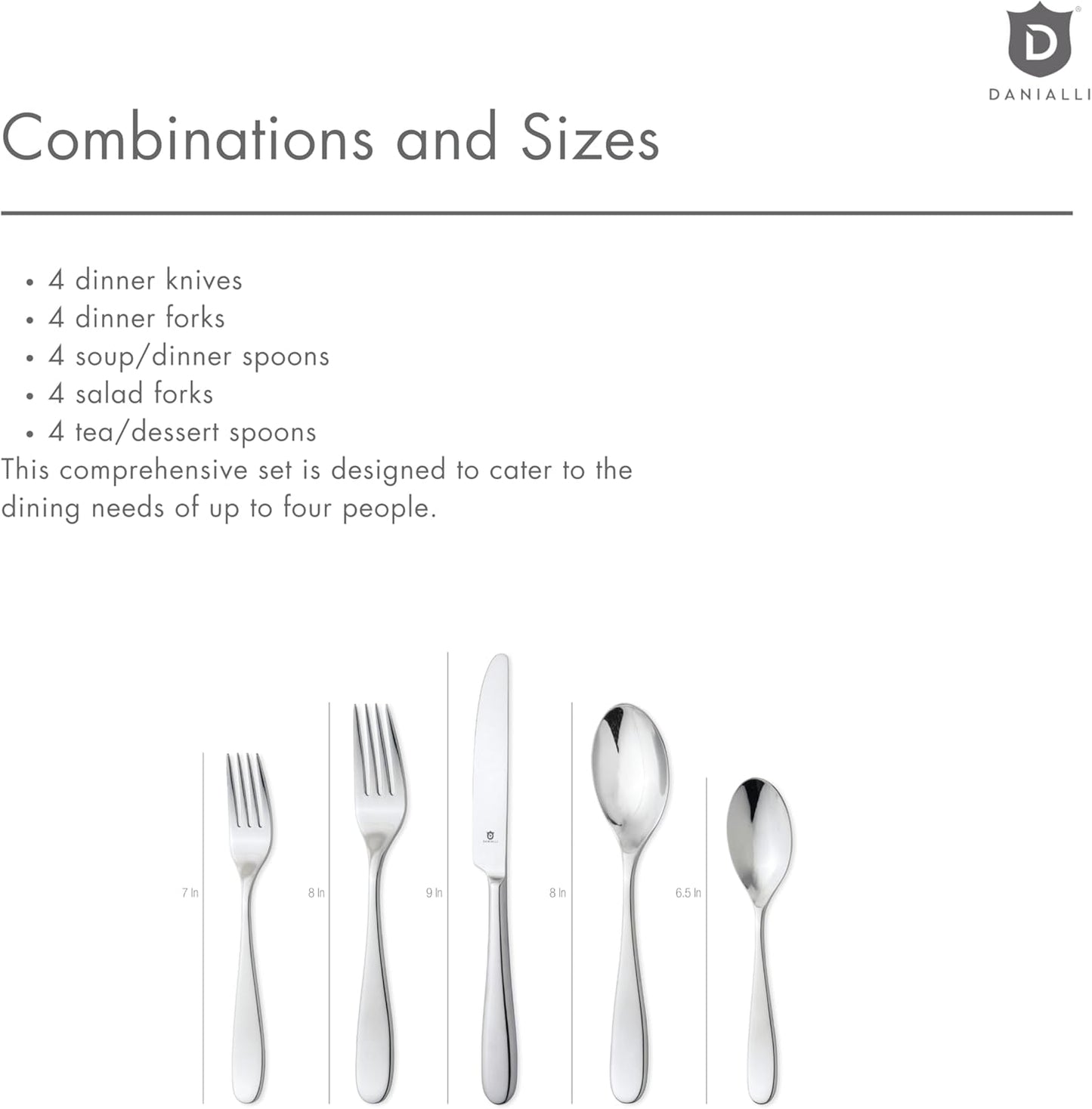 Silverware Set for 4 – 18/10 Stainless Steel Flatware, Mirror Finish, Dishwasher Safe, Heavy-Duty, Rust Resistant, Elegant Cutlery (20-Piece Set, Fidenza)