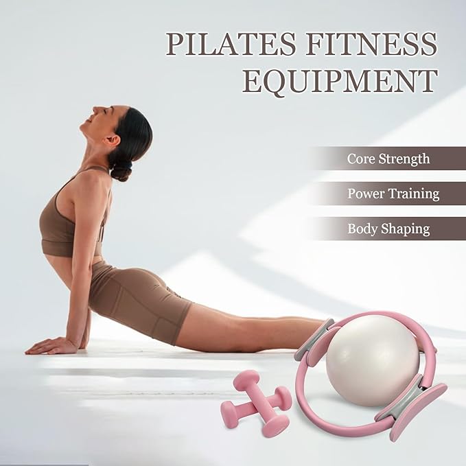 Pilates Ring Set 9 PCS, Magic Circle Yoga Ring, Pilates Ball, 2.2lb *2 Dumbbells, Resistance Bands, Tape Measure, Pilates Weight Kit Equipment Accessories for Home Workouts Fitness Yoga