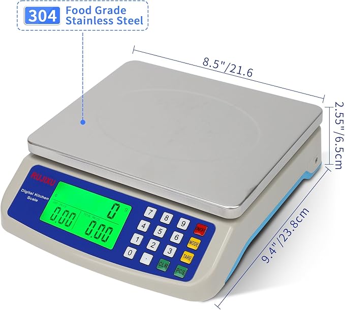 Large Digital Kitchen Scale 30KG Commercial Food Scale 66LB for Baking Bread Meat Stainless Steel Price Computing Scale LCD Display,Prep Counting Scale for Parts and Coins Adapter Included