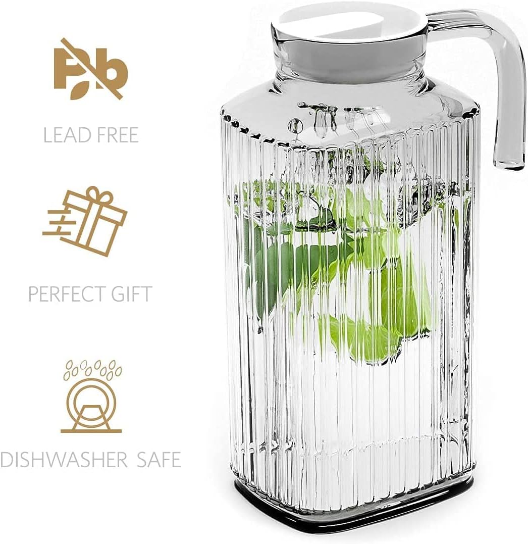 Fridge Pitcher – 60 OZ. Glass Water Fridge Pitcher with Lid By Home Essentials & Beyond Practical and Easy to use Fridge Pitcher Great for Lemonade, Iced Tea, Milk, Cocktails and more Beverages.
