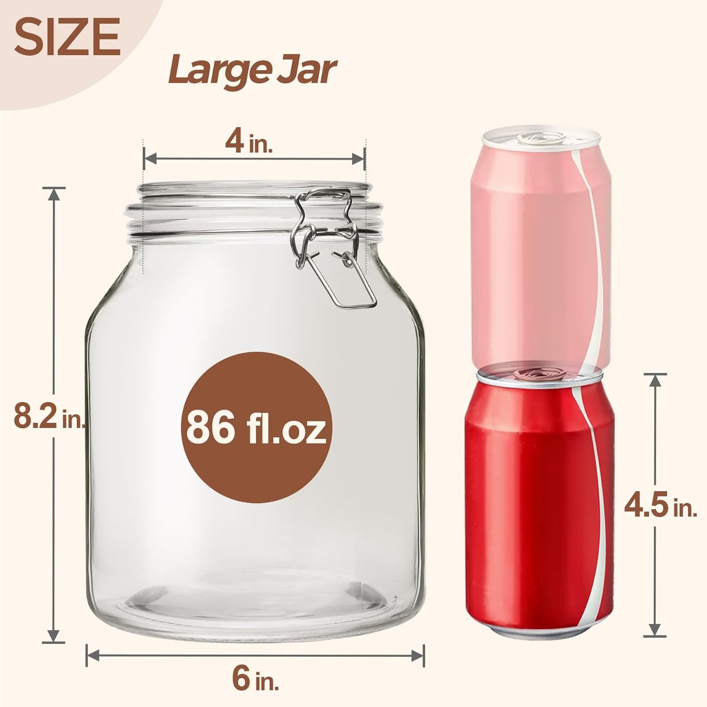 ComSaf Glass Jars with Airtight Lid 86 oz, Wide Mouth Gallon Mason Jars, Large Glass Storage Containers with Lids, Flour Sugar Storage Containers, Big Glass Canister for Rice, Oats, Pickle, Set of 2