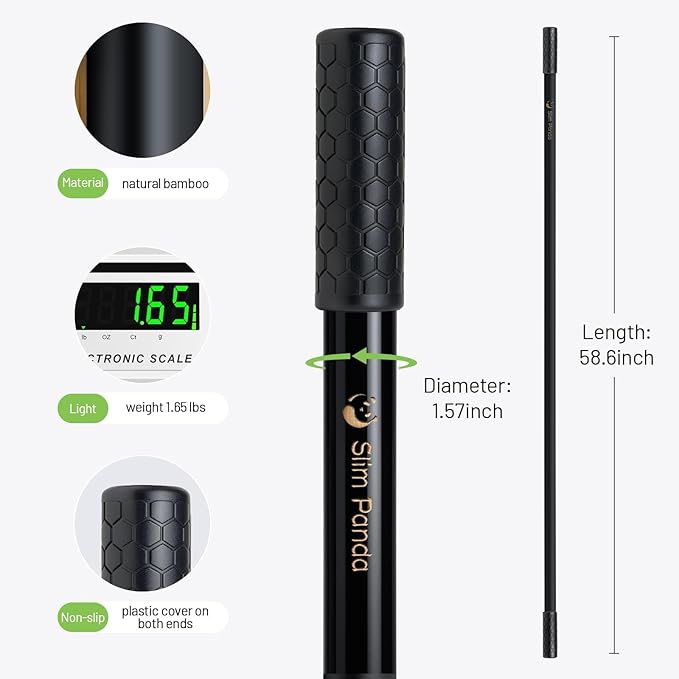 Slim Panda Yoga Stick, 5ft Natural Bamboo Stick with Rubber Ends, Exercise Stretching Stick for Yoga, Stretching, Balance and Correcting Posture, Rehabilitation Physical Therapy Aids