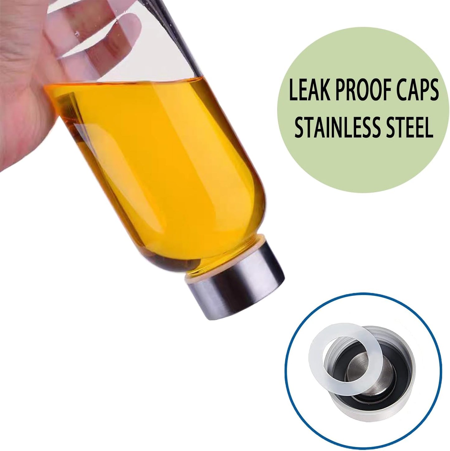 Clear Glass Bottles with Lids 6pcs Set 18oz,Reusable Glass Water Bottle with Stainless Steel Cap, 100% Leak Proof,Can be Used for Fruit Juice, Tea, Water, etc