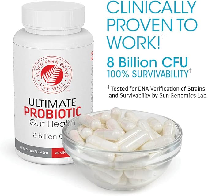 Silver Fern Brand Ultimate Probiotic - Probiotics for Women & Men - 8 Billion CFU Spore-Forming Gut Health Supplement - DNA Verified, Vegan, Shelf-Stable, High Survivability - 60 Capsules