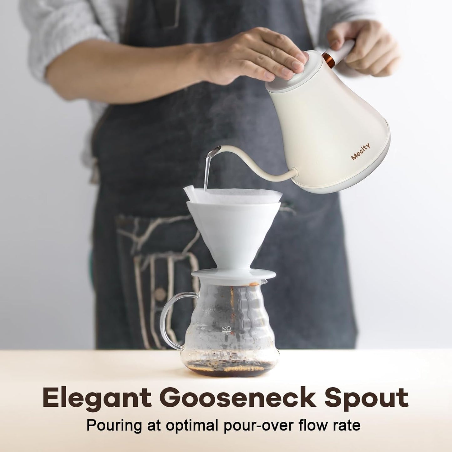 Mecity Electric Gooseneck Kettle With Keep Warm Function & LCD Display Automatic Shut Off Coffee Kettle Temperature Control Pour Over Kettle 1200 Watt, 0.8L, 120V, Off White