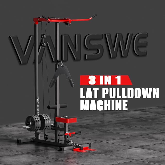 VANSWE LAT Pull Down Machine Low Row Cable PullDown Machine with AB Crunch Harness and Removable Flip-up Foot Plate
