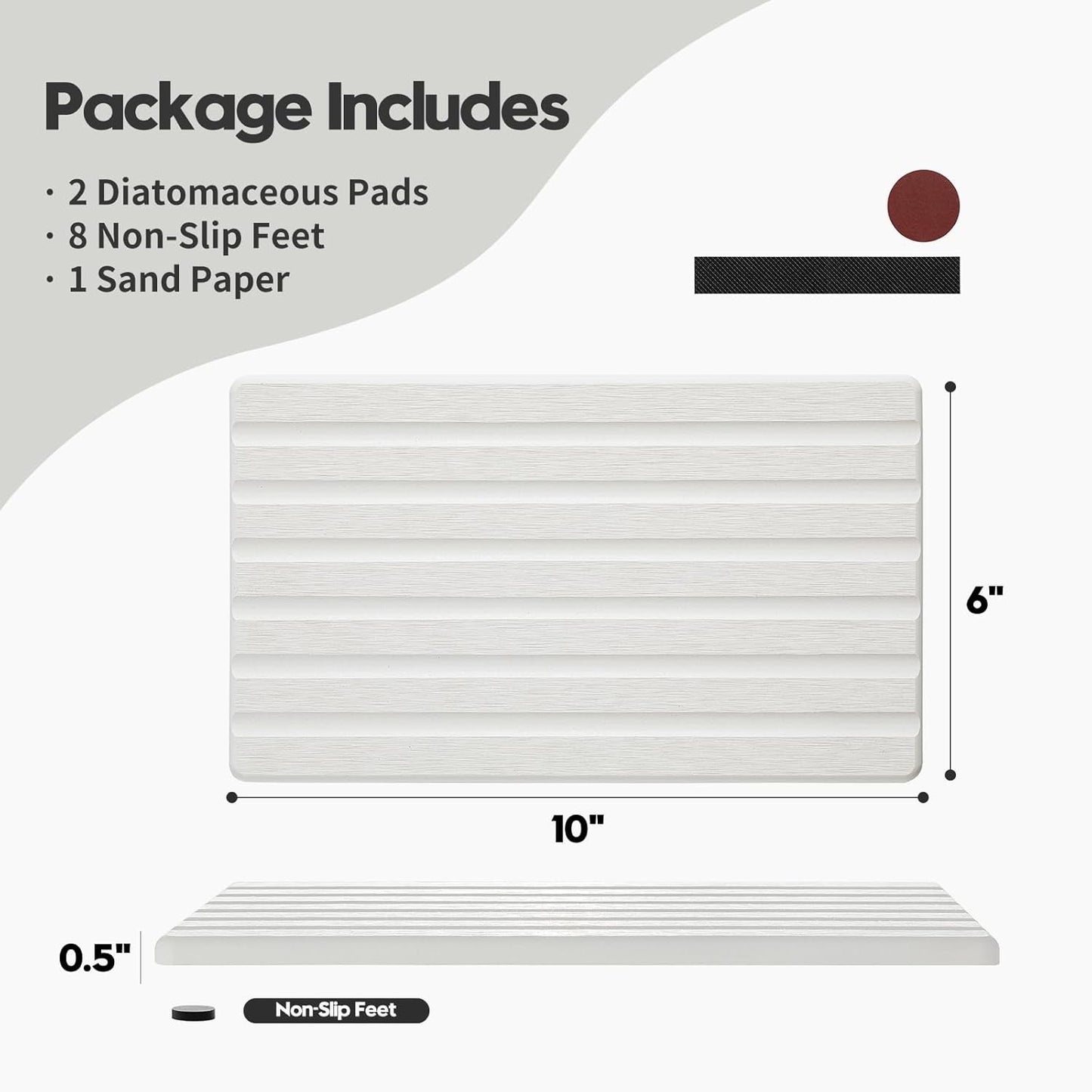 2PCS Water Absorbing Stone Drying Tray Mat for Bathroom Sink & Kitchen Counter Organizer, Quick Dry Dish Soap Dispenser Sponge Holder, Vanity Sink Caddy, Drink Bar Coaster, White - 10"*6"