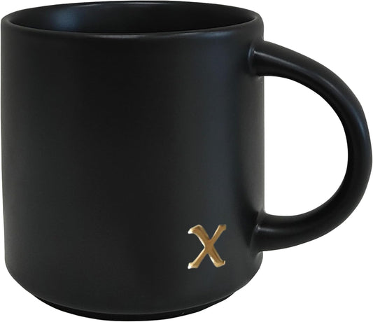COLLECTIVE HOME - Black Monogram Ceramic Mugs, 15 oz Golden Initial Coffee Cups, Elegant Alphabet Tea Mugs, Personalized Halloween Mug with Gift Box, Perfect for Office and Home Décor (x)