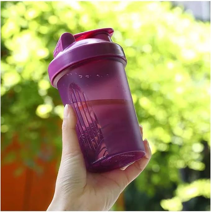 CHNLML Protein Shaker Bottle 400ML/16Oz w. Shaker Ball for Protein Shake, Shaker Bottle with Mixing Ball, Leak-Proof, BPA-Free, for Gym, Workout, Juice Mixer (Purple/Purple, 16Oz-400ML-1Bottle)