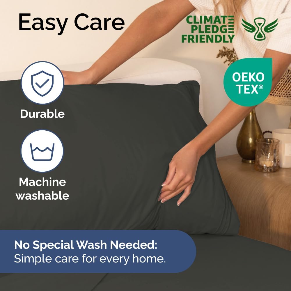 Full Size 4 Piece Sheet Set - Comfy Breathable & Cooling Bed Sheets Set - Hotel Luxury Bedding for Women, Men, Kids, Teens, Boys & Girls - Deep Pockets, Ultra-Soft, Wrinkle Free - Oeko-Tex - Charcoal