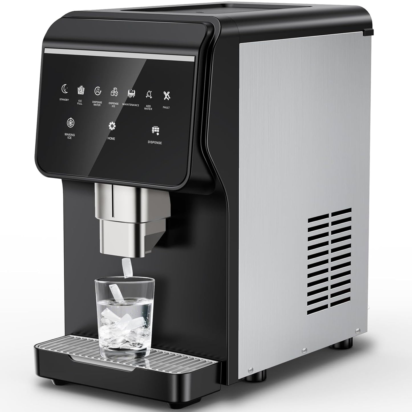 3-in-1 Nugget Ice Maker with Ice & Water Dispenser - 90Lbs/24H Pellet Chewable Ice, Self-Cleaning Countertop Stainless Steel Ice Machine for Commercial, Office, Kitchen, Party (Quiet Operation)