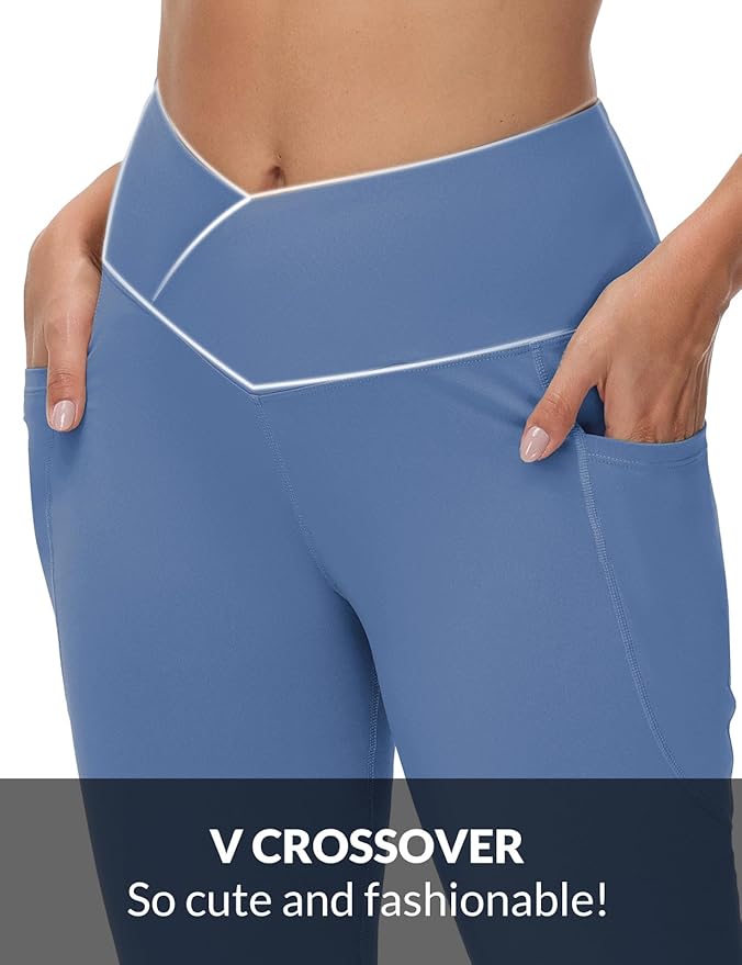 baleaf Women's V Crossover Flare Leggings with Pockets Yoga Pants High Waist Casual Workout Gym Bell Bottom Leggings