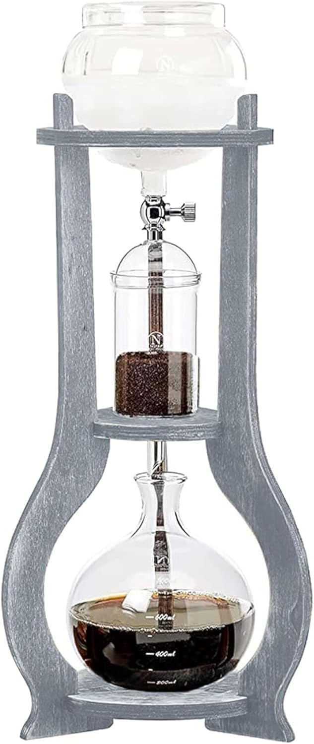 Nispira Iced Coffee Cold Brew Drip Tower Coffee Maker Wooden, 6-8 cup, Grey