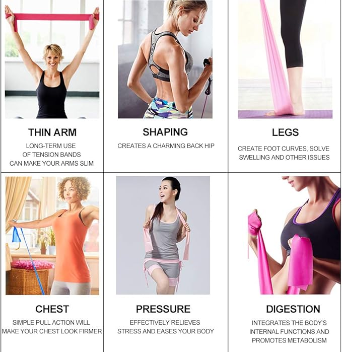 Therapy Flat Resistance Bands Set, Latex Free Flat Elastic Exercise Stretch Bands for Stretching, Flexibility, Pilates, Yoga, Ballet, Gymnastics, Rehab, Workout, Pink, Purple, Blue (3 Pack, 5 FT long)