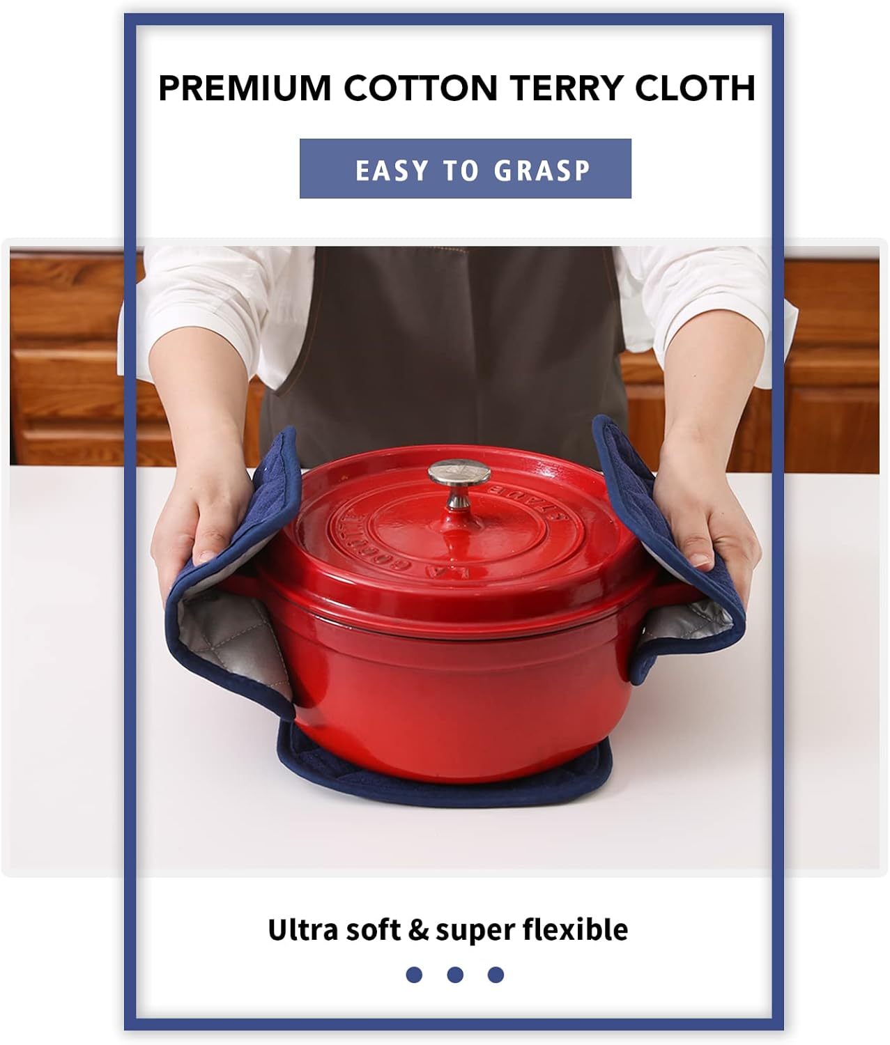 Joyhalo 4 Pack Pot Holders for Kitchen,Cotton Oven Holder with Great Heat Resistance,Non Slip Hot Pads for Kitchen Clearance,Dark Blue