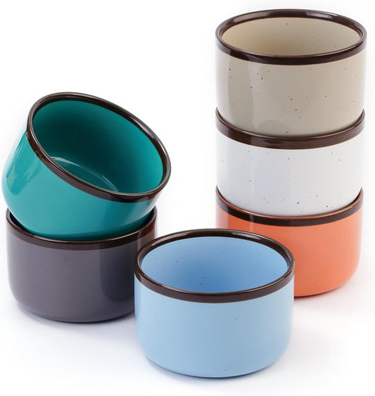 Juimma Ramekins 8 oz, Creme Brulee Ramekins Oven Safe, Ramiken Small Bowls Ceramic Baking Dishes for Pudding Custard, Dipping Sauce Cups for Souffle Ice Cream, Set of 6, Morandi Color