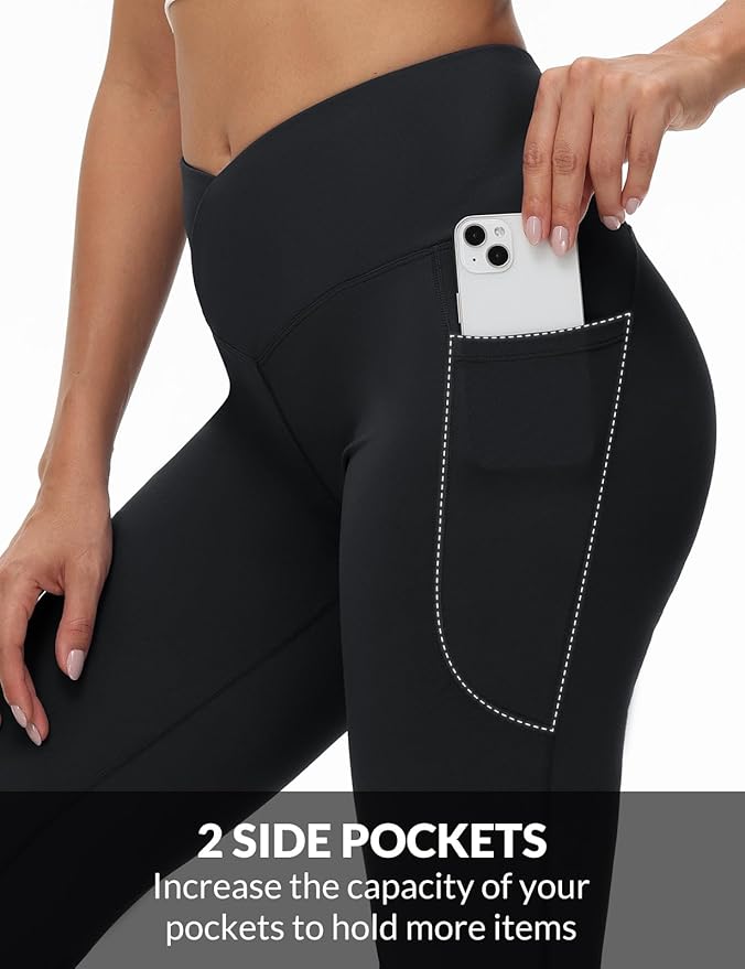 baleaf Women's V Crossover Flare Leggings with Pockets Yoga Pants High Waist Casual Workout Gym Bell Bottom Leggings