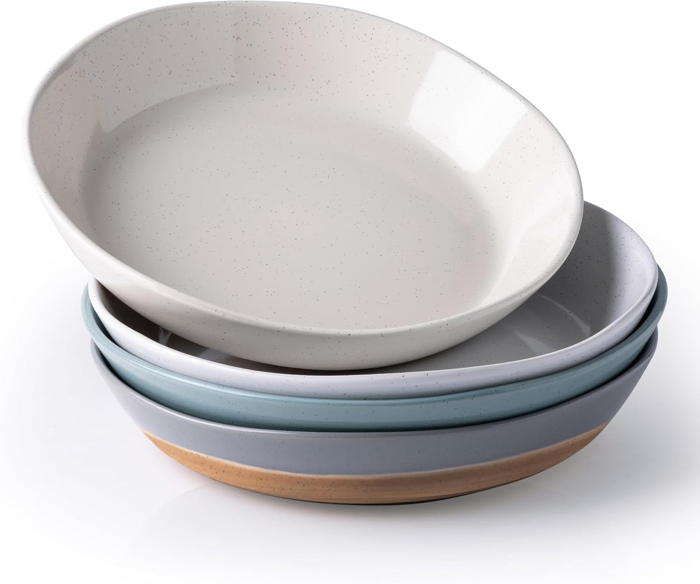 AmorArc 9.5'' Large Ceramic Pasta Bowls, 38oz Handpainted Stoneware Bowls Set of 4, Microwave&Dishwasher Safe Bowls with Wavy Rim&Rustic Terracotta Underside for Fruit Pasta Salad, Multi-Color