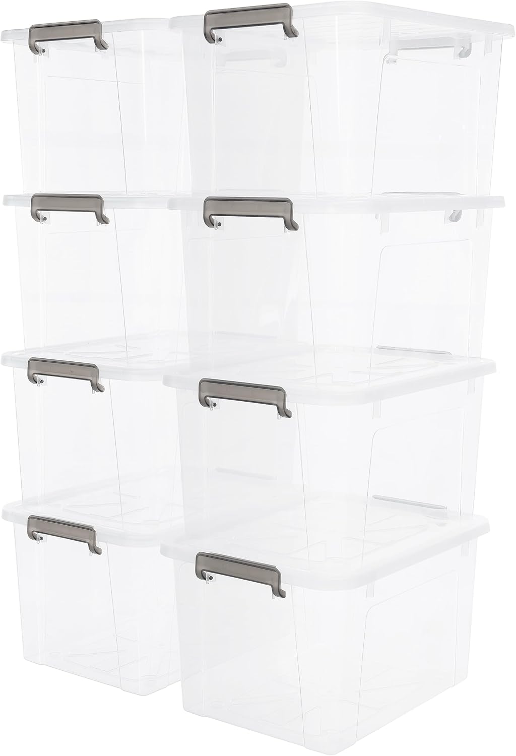 Citylife 44.4 QT Plastic Storage Bins with Latching Lids Stackable Storage Containers for Organizing Large Clear Storage Box for Garage, Closet, Kitchen, 8 Packs