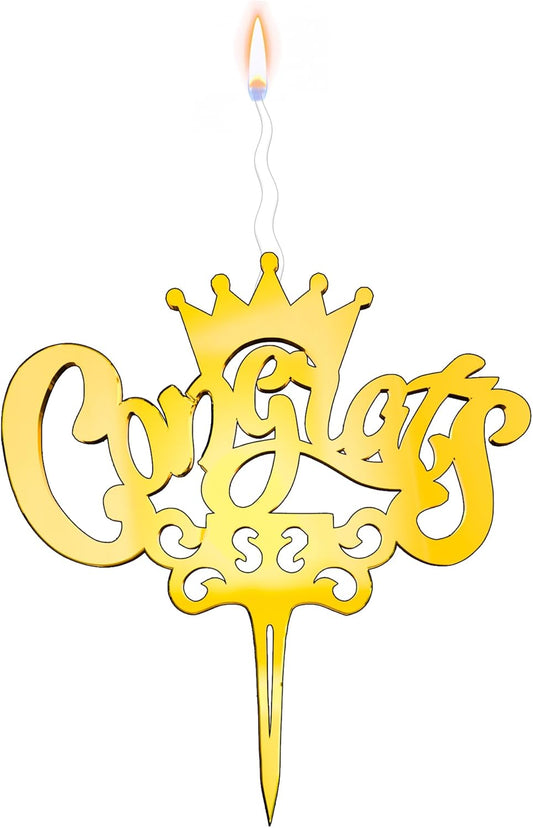 Congrats Reusable Gold Cake Candle - Luxury Cake Topper Candle for Birthdays, Weddings & Anniversaries - Reusable Food Safe Acrylic, Shiny Mirror Finish - Happy Birthday Cake Topper Decor