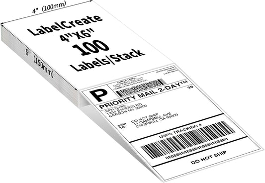 Fanfold 4x6 Direct Thermal Shipping Labels with Perforations, White 100 Labels, Permanent Adhesive, Mailing Label for Thermal Printer, Compatible with POLONO, MUNBYN Label Printer