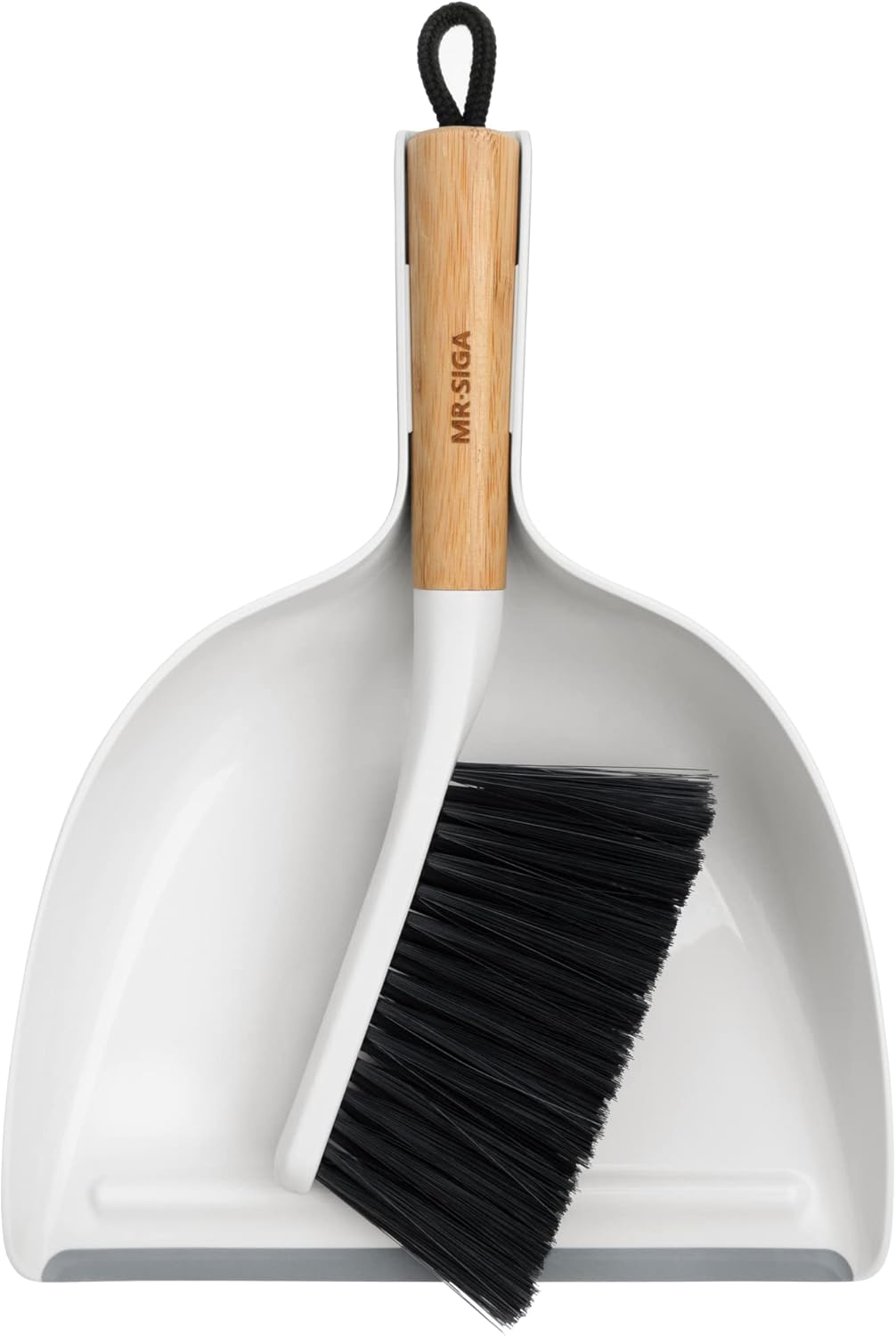 MR.SIGA Dustpan and Brush Set, Portable Cleaning Brush and Dustpan Combo with Bamboo Handle, White, 1 Set