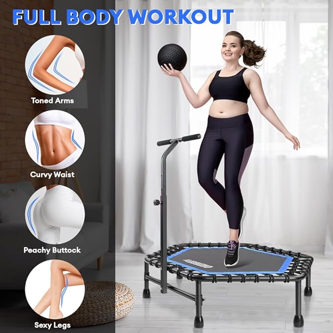 ONETWOFIT 42"/45" Rebounder Trampoline for Adults, Silent Mini Trampoline Indoor Exercise Fitness Trampoline Bungee Rebounder Workout Max Load 330lbs
