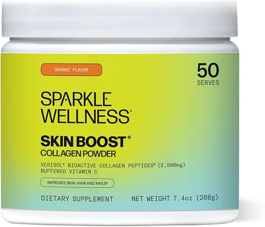 Sparkle Wellness Skin Boost (Orange) [50-Serves] | Collagen Powder Supplement with VERISOL Bioactive Hydrolyzed Collagen Peptides & Vitamin C to Improve Skin, Hair & Nail Health
