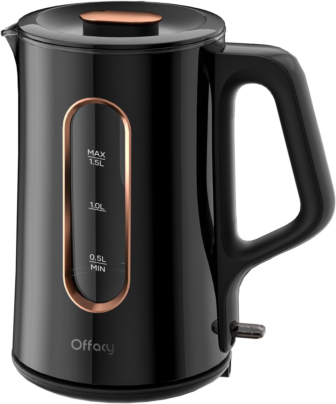 OFFACY Electric Kettle, Double Wall Glass Inner, Hot Water Boiler Heater Pot, 1.5-Liter, 1200 Watts for Fast Boiling, 53oz BPA Free, Glossy Black