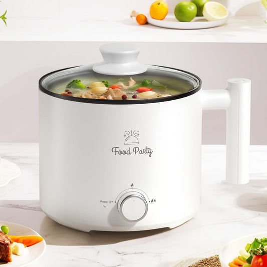 Food Party Hot Pot Electric Pot for Cooking Ramen Cooker 1.8L College Dorm Room Essentials Mini Hotpot Shabu Shabu Pot 110V Noodle Cooker Non Stick