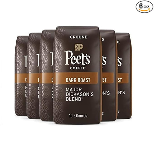 Peet's Coffee, Dark Roast Ground Coffee - Major Dickason's Blend 63 Ounces (6 Bags of 10.5 Ounces)