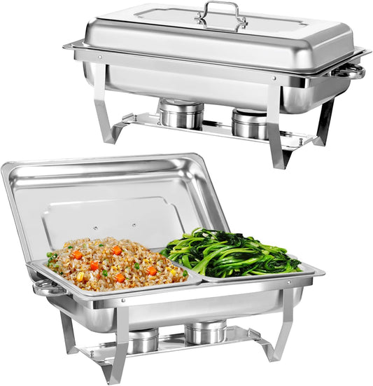 Chafing Dish for Buffet, 2 Pack Stainless Steel Chafing Servers Food Warmer Set with 8QT Half Size Food Pan for Kitchen Party Banquet Dining