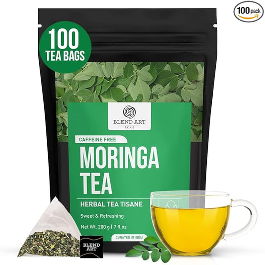 Blendart Moringa Tea Bags (100 Count) Caffeine Free, Pure Moringa Leaves | Sweet and Light Herbal Tea Bags
