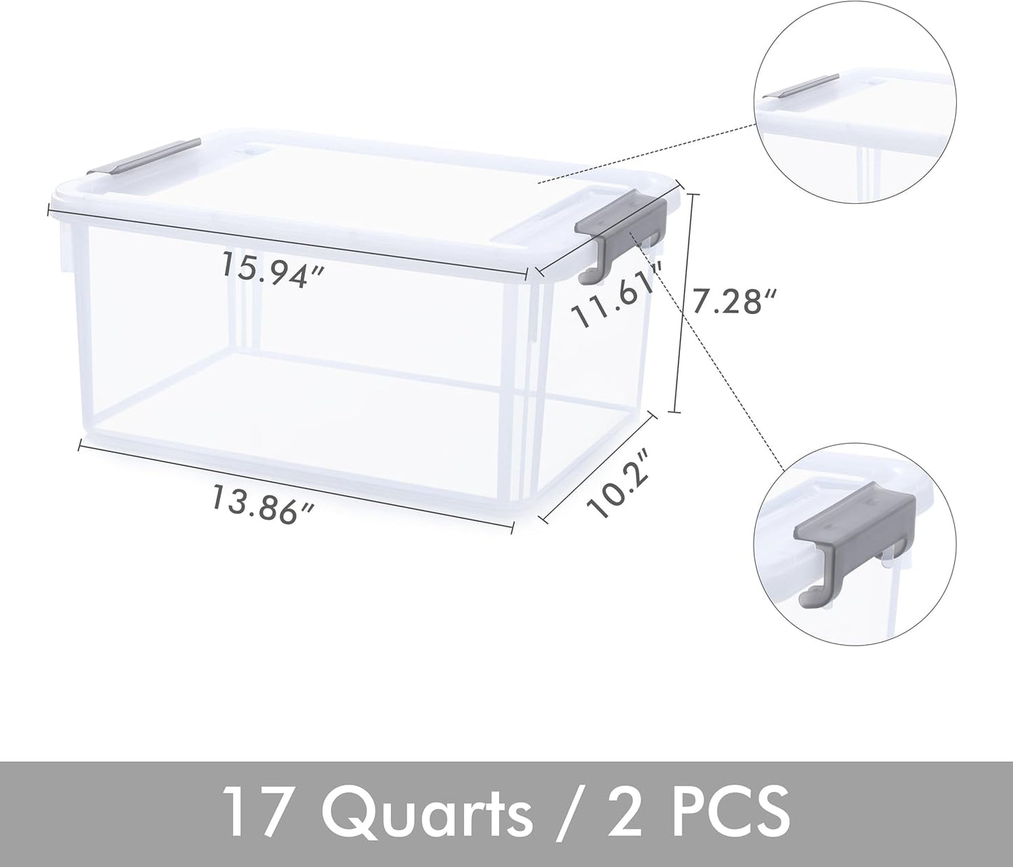 Citylife 17 QT Plastic Storage Bins with Latching Lids Stackable Storage Containers for Organizing Large Clear Storage Box for Garage, Closet, Classroom, Kitchen, 2 Packs