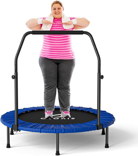 CLORIS 40in Folding Trampoline Mini Trampoline Rebounder Trampoline for Adults Fitness Trampoline with Adjustable Foam Handle, with safty Padded Cover Best Gift for Kids/Adult